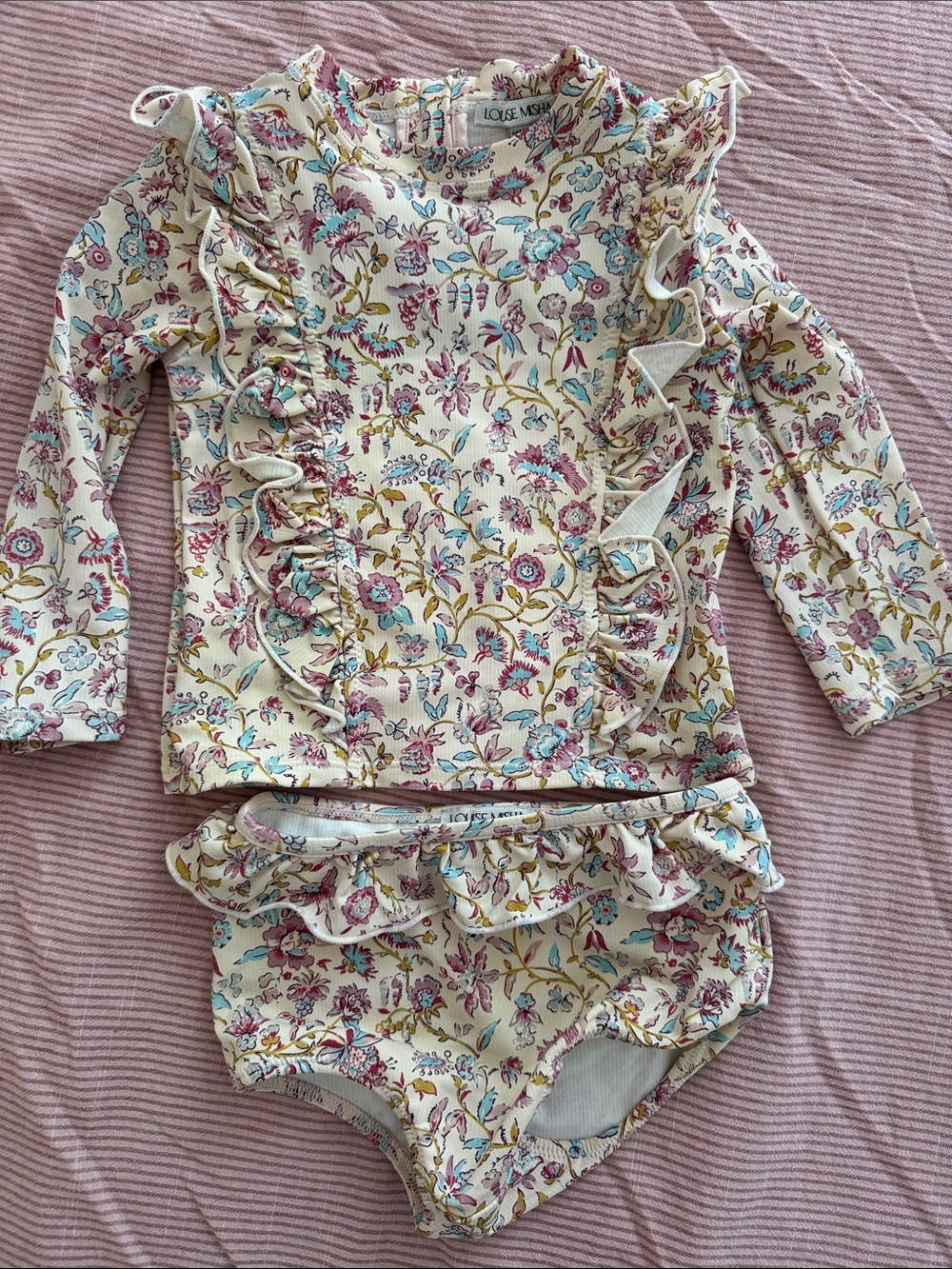 Cream Floral Ruffle Swim Set for Kids
